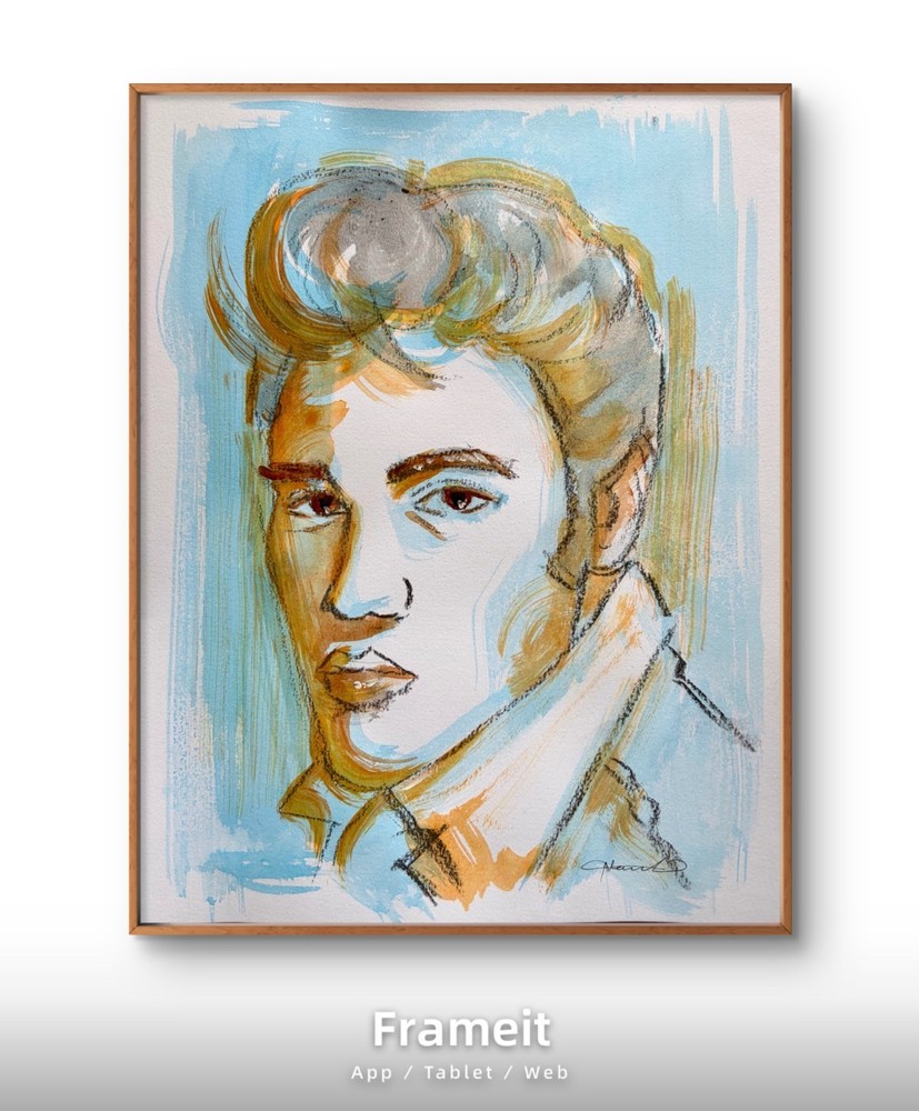 Original Orange Elvis Presley Painting By Alannah Dyer- Acrylic 9×12 in. Singer