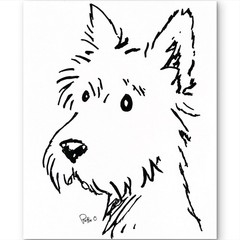 Curious Original Westie Terrier Ink Drawing 14×11 Signed Dog Home Wall Decor Art