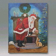 Vintage Gloria Nelson Signed Hand Painted Santa Christmas Canvas 14″×11″