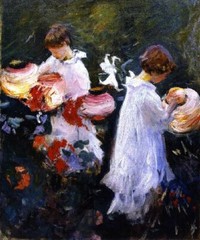 Oil painting flowers art young girl Carnation-Lily-Lily-Rose-John-Singer-Sargent