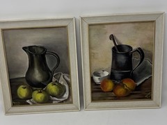 Original Signed Oil Painting Still Life Framed Pair 11.5” X 9.” Nannette Tejeski