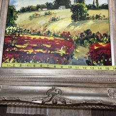Oil Painting Landscape Red Yellow Poppies Field Gilded Ornate Wood Frame Signed