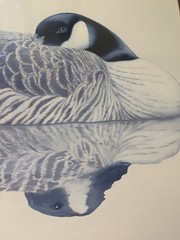J Bystrom Signed # Nature Wildlife Painting Canadian Geese Reflecting Pond