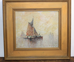 Edward A Page Painting on Board Lynn Beach Painters Boat Sea Massachuessetts