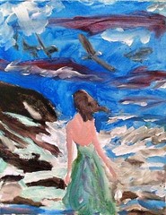 Seascape Lady Contemporary Original Signed Canvas Wall Art Acrylic 11×14 BACH