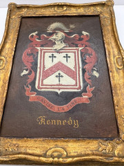 Vintage Hand Painted Kennedy Family Coat of Arms Framed Genealogy
