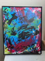 Framed Abstract Multicolor Painting, Single Piece Canvas Wall Art