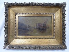 (B403) Oil Painting „Fishing Boats on the Shore“ Henri Fabre (1880-1950)