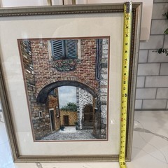 Liz Donner Watercolor Painting European Street Scene Framed Matted 24×20