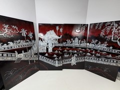 Vietnamese 4 Lacquer Piece Artwork 23”x11” each Rare