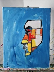 Aleph Original Cubist Face 14×11 Abstract Expressionist Decor Painting Canvas