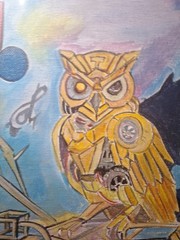 Original Signed 9×12 Bold Owl Machine Acrylic Expressionist Art On Paper