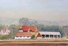 „English Farm“ – An Original Matted Gouache Watercolor Painting by David Young