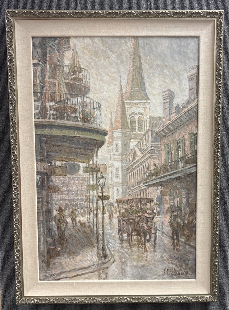 Cincinnati Artist Frank McElwain Original Oil On Canvas New Orleans Street Scene