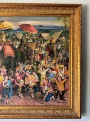 EXCEPTIONAL ANTIQUE THAILAND FOLK ART OIL PAINTING OLD VINTAGE ASIAN THAI PEOPLE