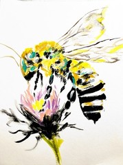 TITA PAINTZ Bee On Flower Hand Painted Acrylic Paper Art 9×12 Home Decor