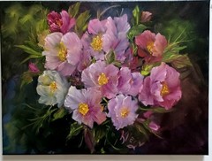WILD PRAIRIE ROSES Original 16×12 New Floral Oil Painting by Artist Klein