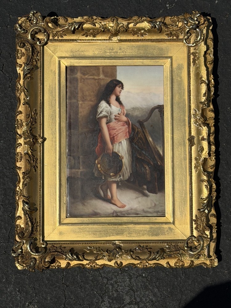 KPM style 19th German Hand painted SIGNED & MARK Porcelain Plaque Wilhelm Kray