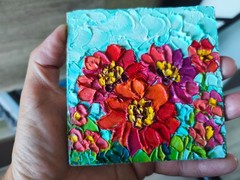 Zinnia Oil Painting Original Miniature 4×4 in Floral Impasto Signed  Art
