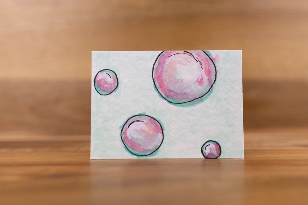 Original ACEO Art Bubbles Copic Marker Miniature OOAK Painting #6/8