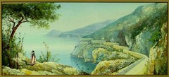 Listed M. GIANNI Maria Michele Antique Gouache Painting Bay of Naples Italy