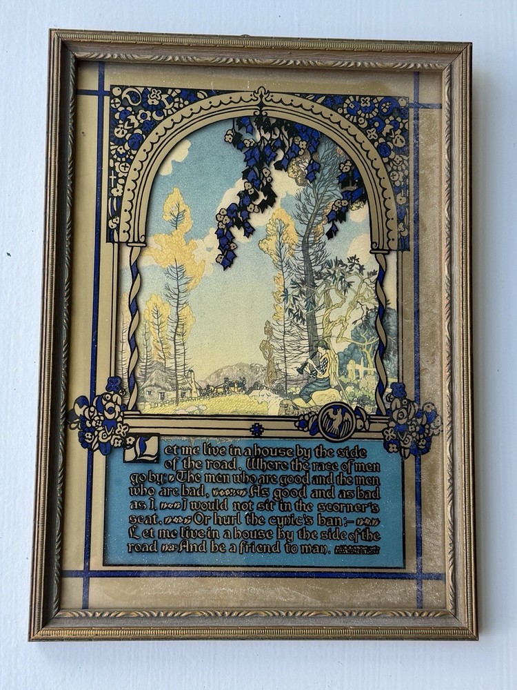 Vtg House By The Side Of The Road Reverse Painted Glass Art Sam Walter Foss Poem