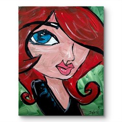 Cartoon Girl 11×14 Original Painting Red Hair Abstract Female Character SWhite