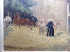 19th Century Impressionist Oil Painting Threshing Wheat in Provence Using Horses