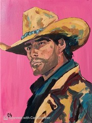 Rugged Cowboy on Pink Original Acrylic Painting 11×14 Signed Canvas Art