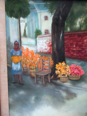 VTG Oil Painting on Canvas Ernestine Trotter Selling Flowers in Charleston SC