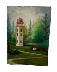 Vintage Oil Painting – Tower in a Scenic Park Landscape – 18×24 – Unframed