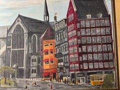 Huge Superb 1966 „Figures In Downtown NY City Street Scene“ Oil Painting -Framed