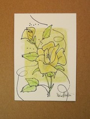 ACEO LITTLE Flower SERIES #1 delicate tiny drawing Shimmer Acrylic Ink W/C paper
