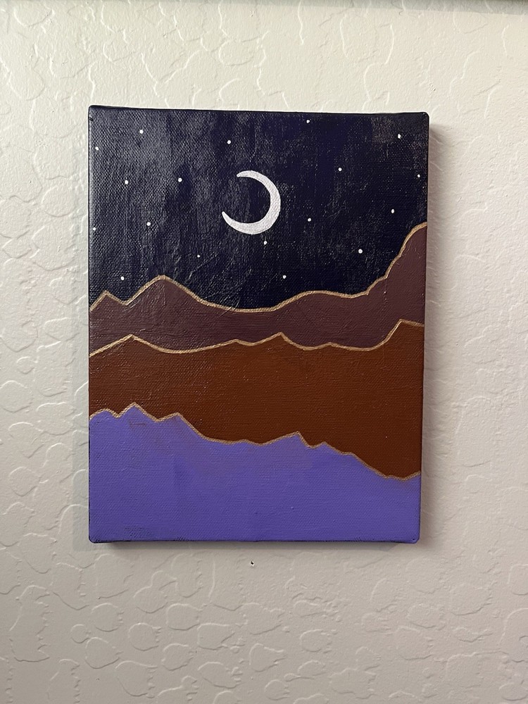 Approx 9×7 inches & 1 cm thick CANVAS. Desert Night Moon Decor Original Painting