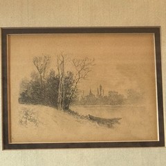 Antique Louis Kinney Harlow Etching Signed (1850-1913) Boat River 5×7 Original
