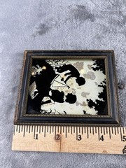 Antique Victorian Silhouette Scene Boy With Toy Sailboat & Woman With Book