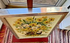 VTG Mid Century Floral Oil Painting Daisies Vase Flower Power Signed Framed CUTE