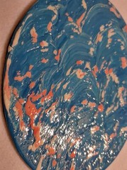 Modern ART-SIGNED- Hand Painted on 7 1/4in Dia Metal Disc W/Stand- One of a Kind