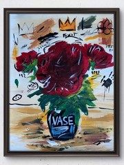 Red Peonies Flowers In Vase Abstract Graffiti Acrylic Original Art 14×11 Paper