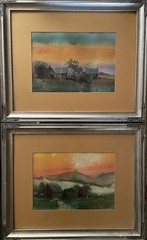 New England Artist Kerry Hallam Pair Of Original Watercolor Gouache Paintings