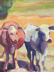California Impressionist Farm Animals Cattle Cow Portrait Landscape Oil Painting