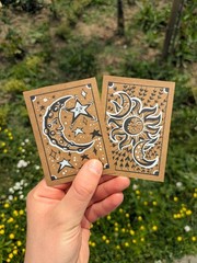 Aceo Original Art Card Ink drawing, Sun Moon, Whimsy Celestial Art, 3.5×2.5 Mini