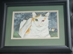 Original Watercolor Cat Painting Portrait Professionally Framed Signed by Artist