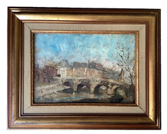 Antique Impressionism – Oil Canvas – The Pont Neuf Bridge Seine in Paris