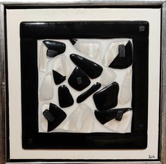 COMPOSITION WITH GLASSY STONES, mixed media and stones