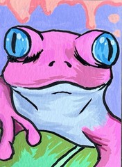 ACEO PRINT animal Frog Neon Blue Nature Toad Wildlife Tinycanvasbyh