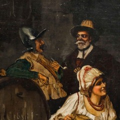 A. Mazolleno – Italian School Late 19th Century Oil, Old Wine and Young Love