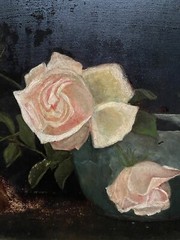 Victorian Antique Floral Still life Roses Oil Painting 11×13.75″ Circa !900