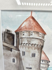 Original Watercolor Painting Château De Chillon Switzerland Signed Framed 1993