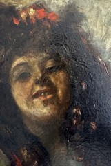 French School oil painting Gypsy Woman Paris 19th Century